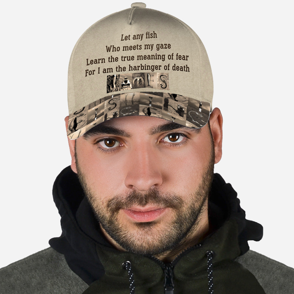 Let Any Fish Who Meets My Gaze Vintage Fishing Alphabet - Personalized Fishing Classic Cap