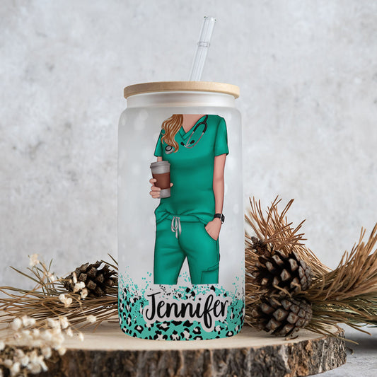 Coffee Scrubs And Rubber Gloves - Personalized Nurse Can Glass