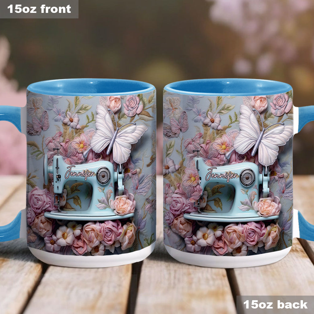 Floral Sewing Machine - Personalized Sewing Accent Mug