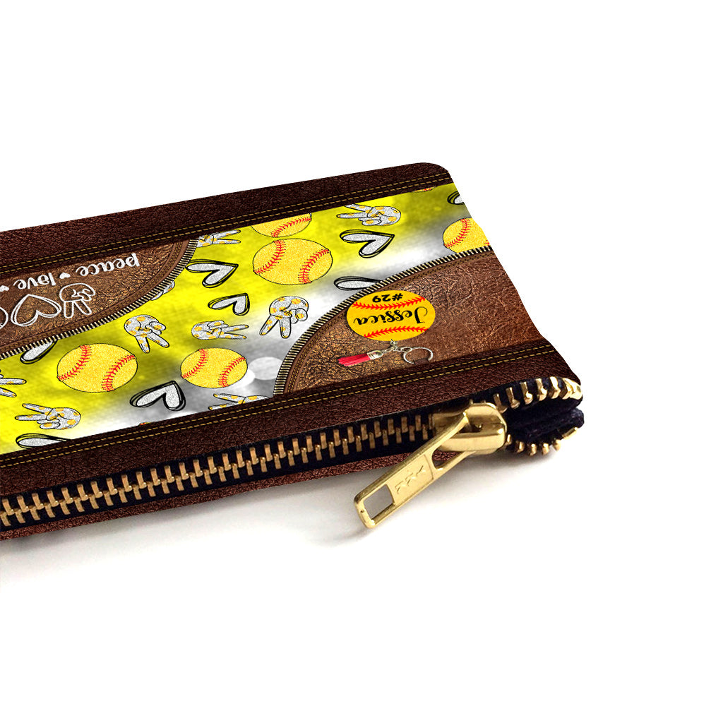 Peace Love Softball - Personalized Softball Pouch