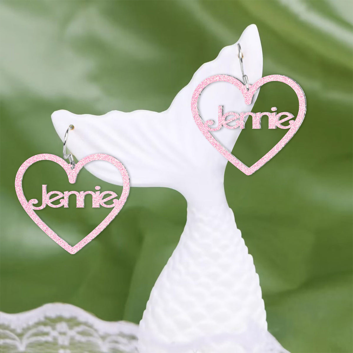 Boucles d'oreilles personnalisées à paillettes roses - Nom personnalisé