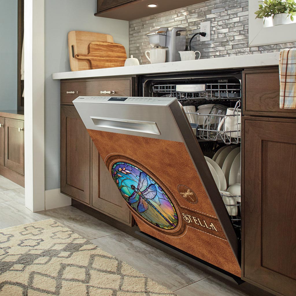 Couvercle de lave-vaisselle personnalisé Libellule en vitrail -