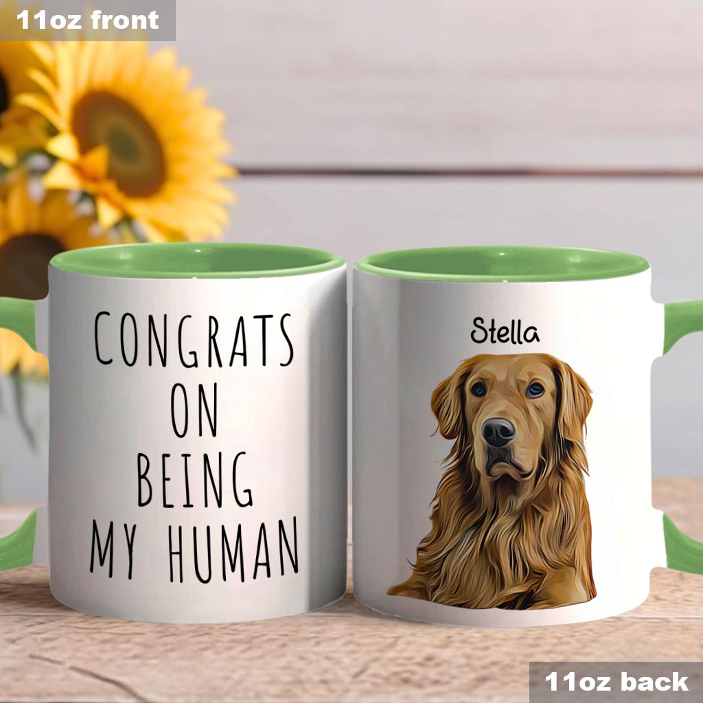 Félicitations pour être mon humain ! – Mug personnalisé avec motif chien