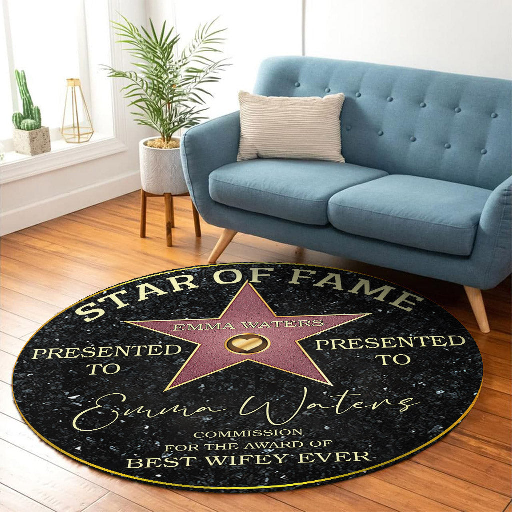 Tapis rond personnalisé pour couple « Star of Fame Best Wifey Hubby Girlfriend Boyfriend Ever »
