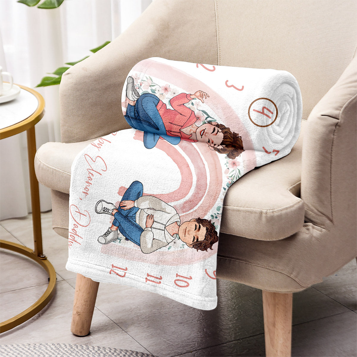 Étape mensuelle de bébé avec maman et papa - Cadeau pour nouveau-né - Couverture personnalisée