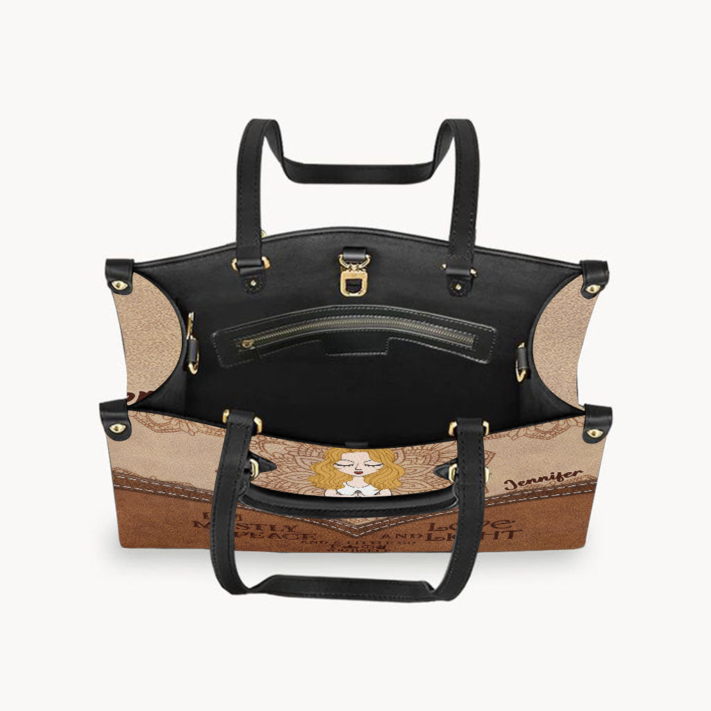 I'm Mostly Peace - Personalized Yoga Leather Handbag