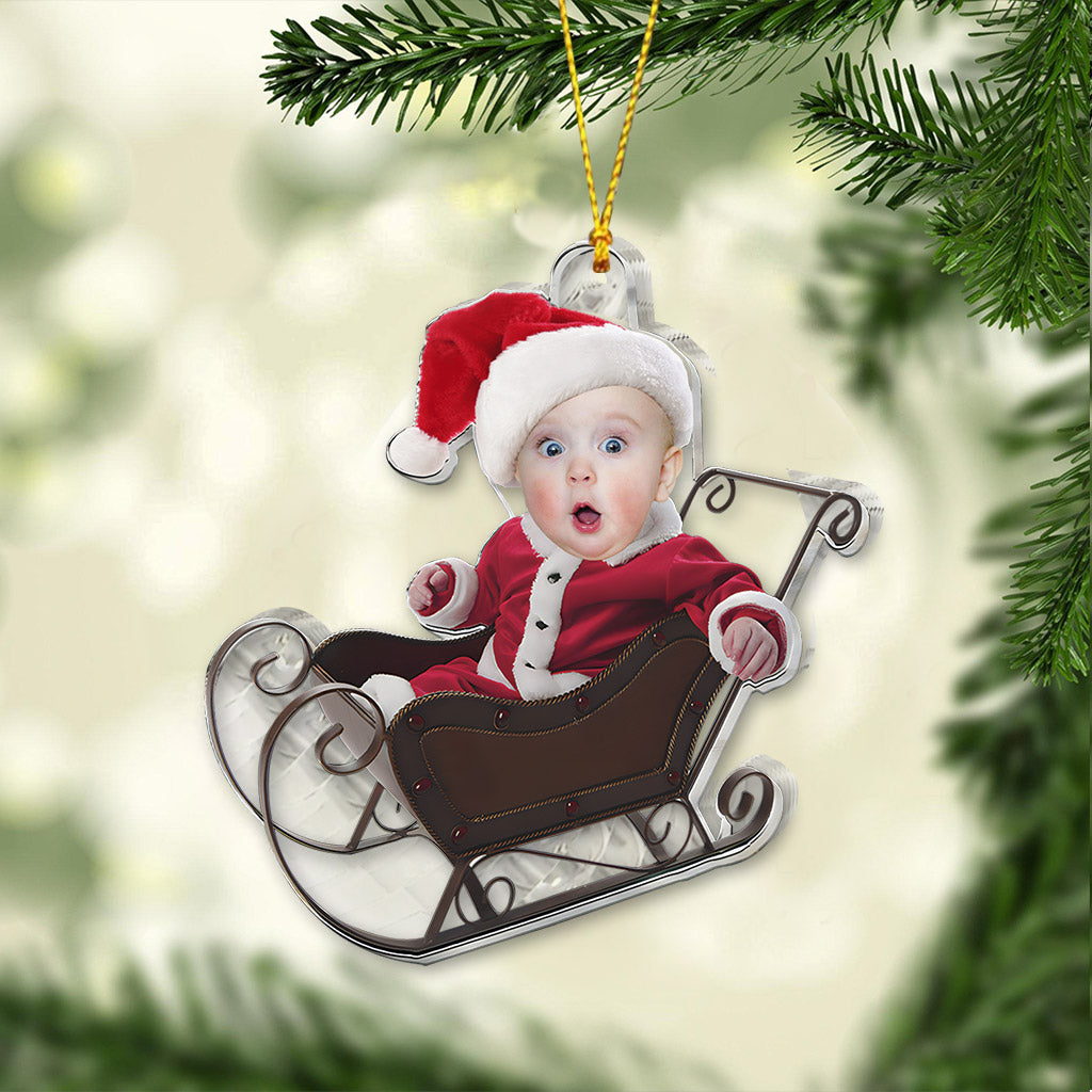 Traîneau mignon pour bébé - Ornement transparent personnalisé pour nouveau-né