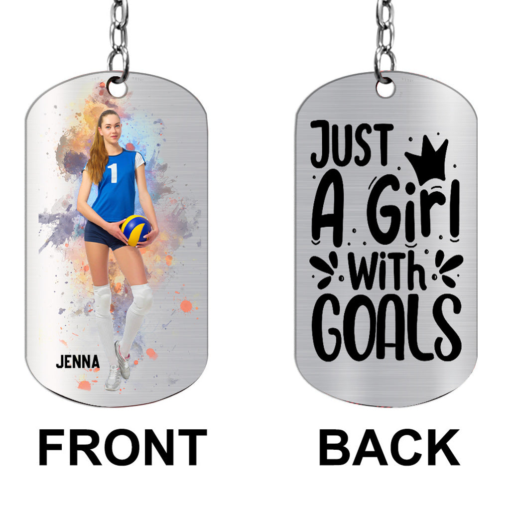 Juste une fille avec des objectifs - Porte-clés personnalisé en acier inoxydable sur le thème du volley-ball