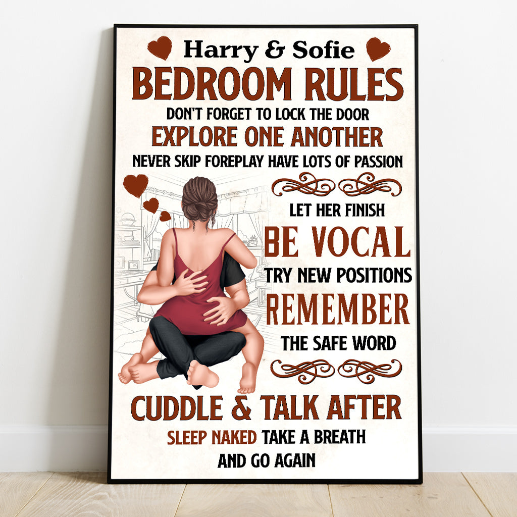 Règle de la chambre à coucher : N'oubliez pas de fermer la porte à clé - Toile et affiche personnalisées pour couples