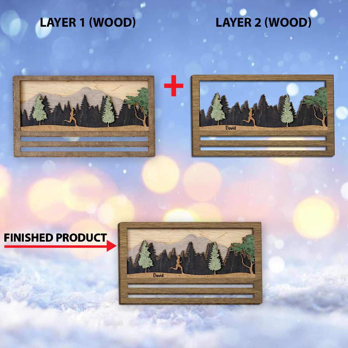 Présentoir à médailles - Panneau/plaque en bois personnalisé à 2 couches pour la course à pied