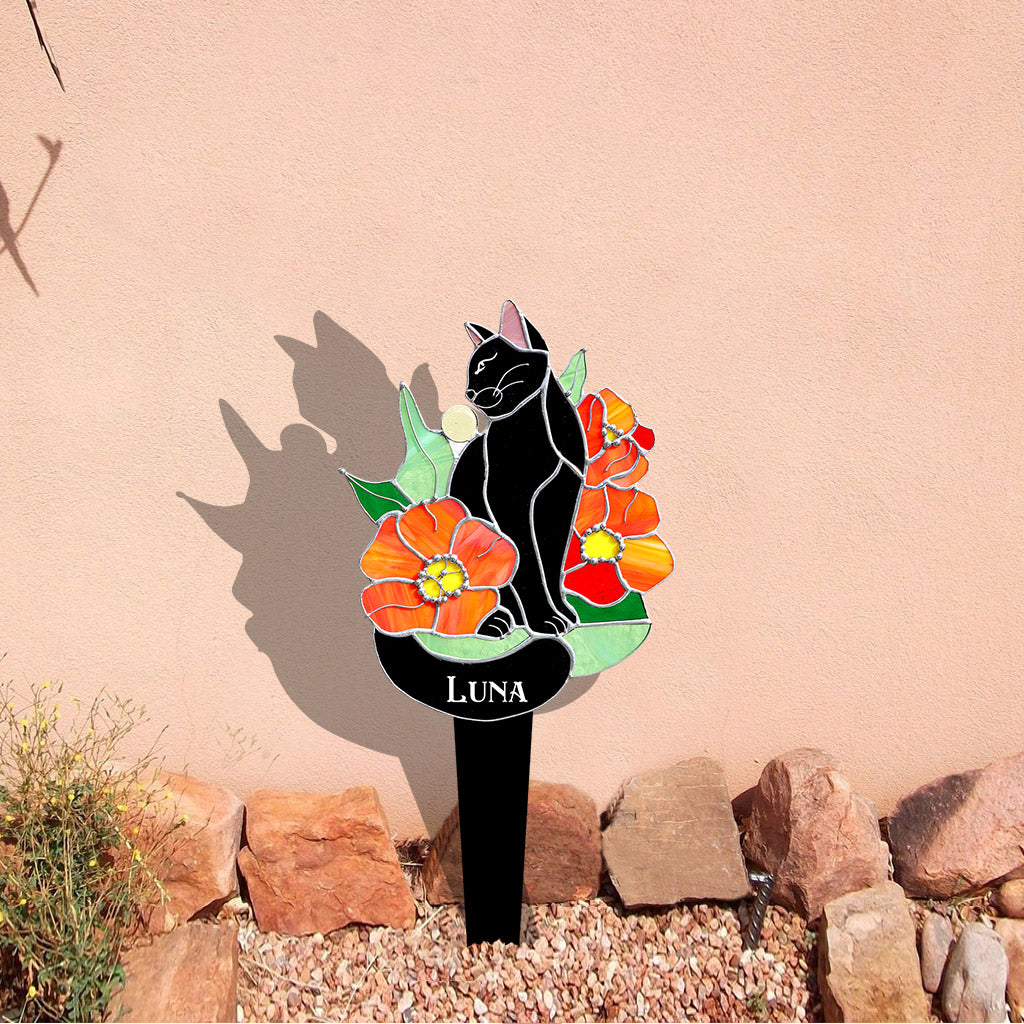 Chat noir - Panneau de jardin personnalisé en acrylique avec chat noir