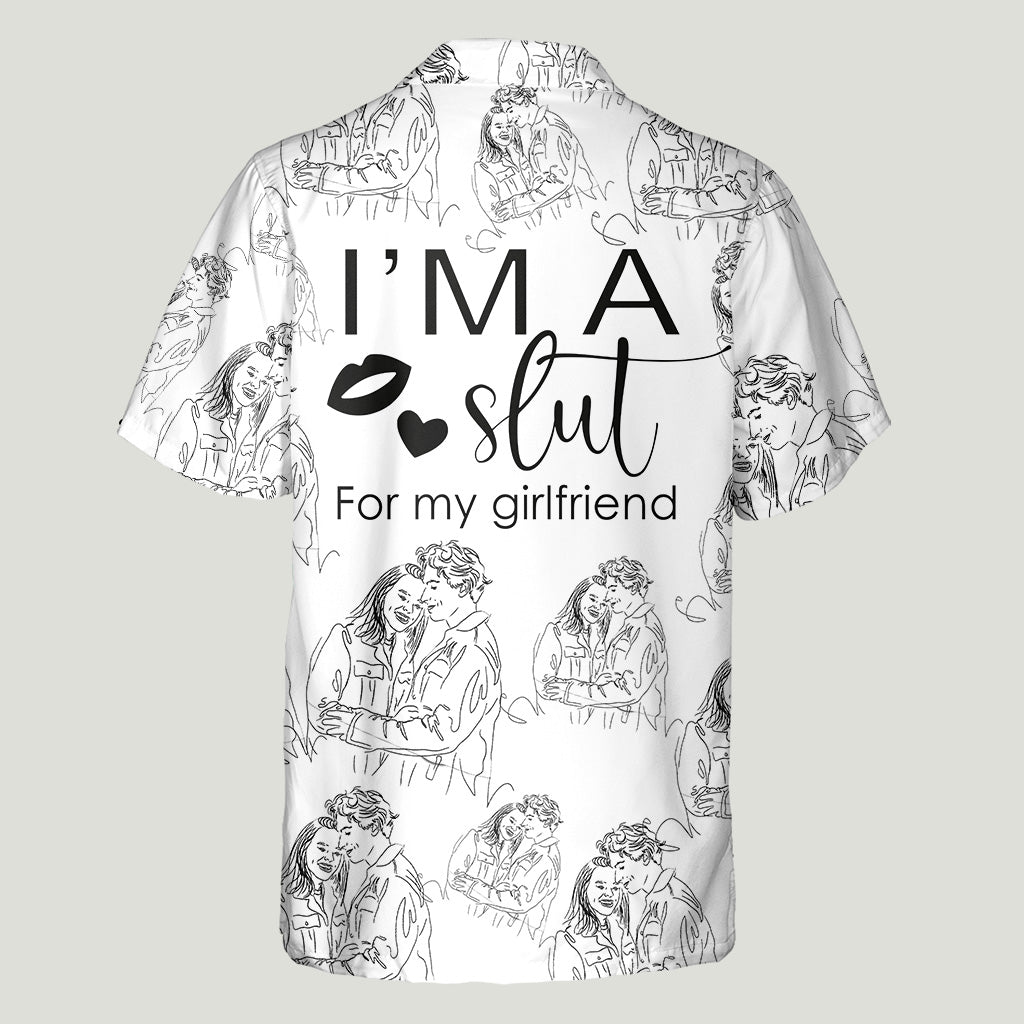 Dessin au trait personnalisé pour couple - Cadeau pour petit ami et petite amie - Chemise hawaïenne personnalisée