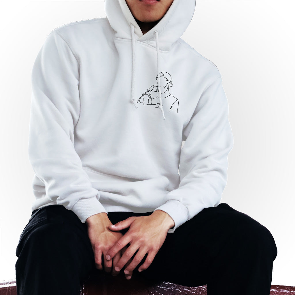 Sweat à capuche brodé personnalisé pour papa - Illustration au trait - Sweat à capuche brodé personnalisé