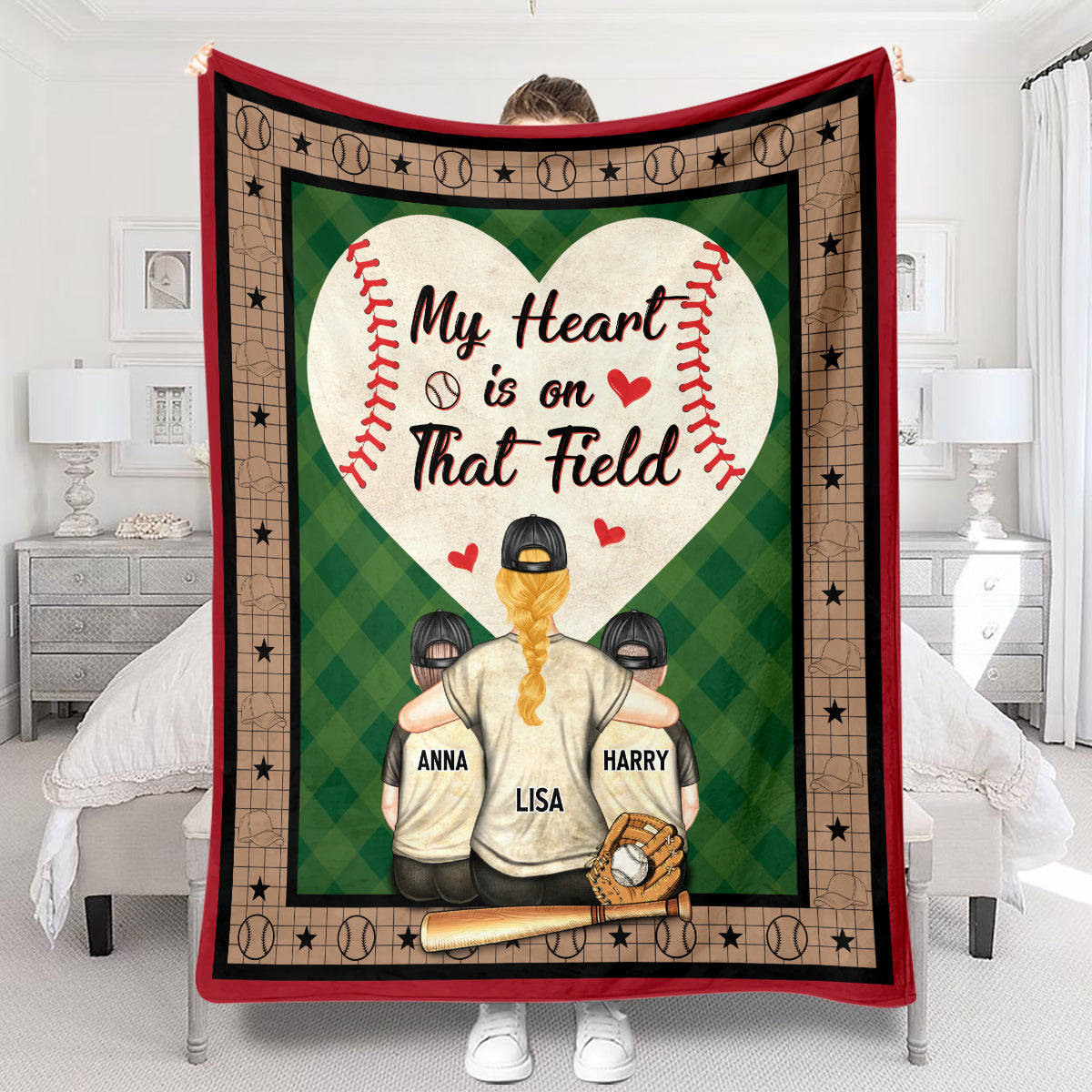 Mon cœur est sur ce terrain - Couverture de baseball personnalisée