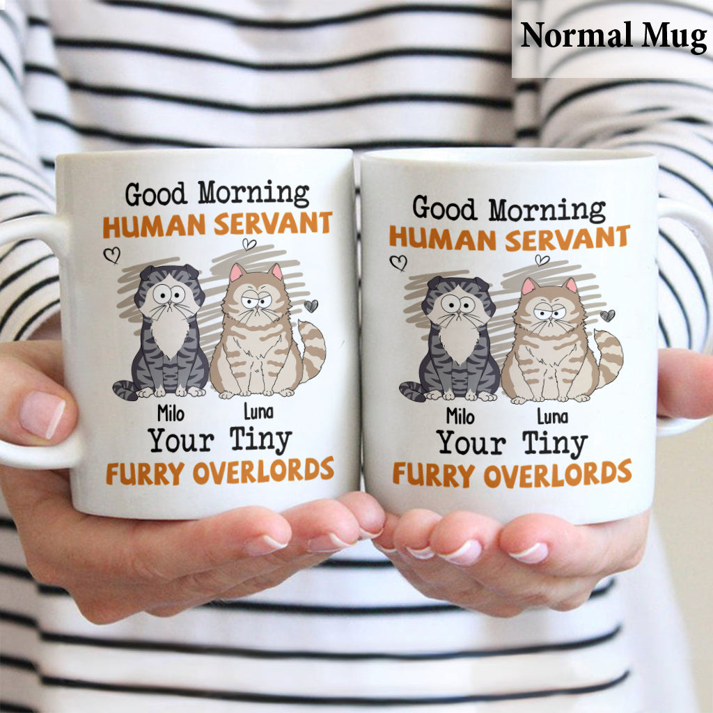 Mug chat personnalisé « Bonjour serviteur humain »