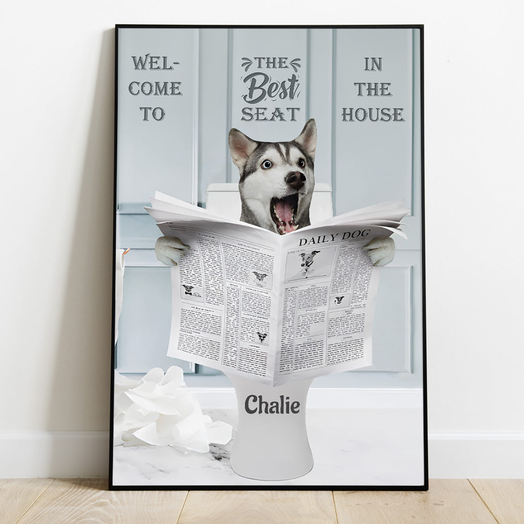 Panneau de toilettes humoristique « Meilleur siège de la maison » - Toile et affiche personnalisées pour chiens