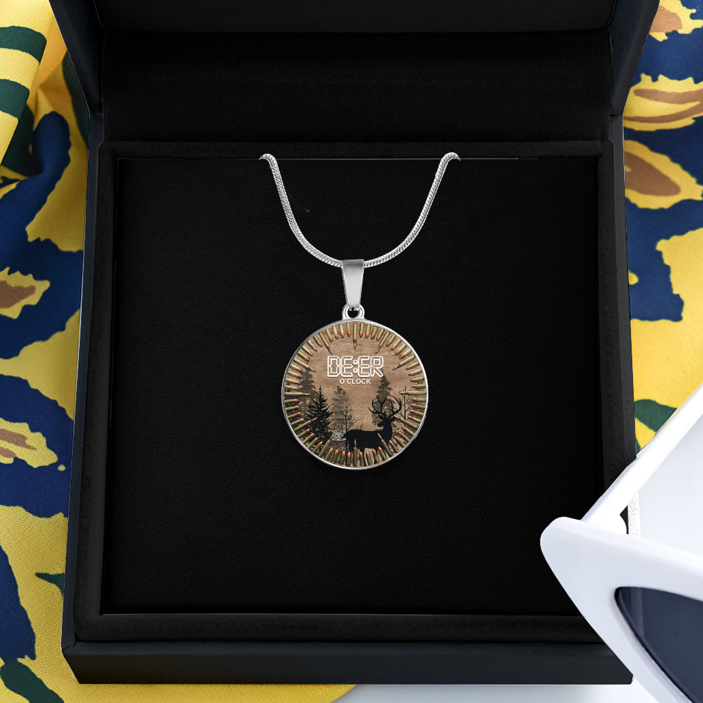 Collier pendentif rond Deer O'Clock - Chasse