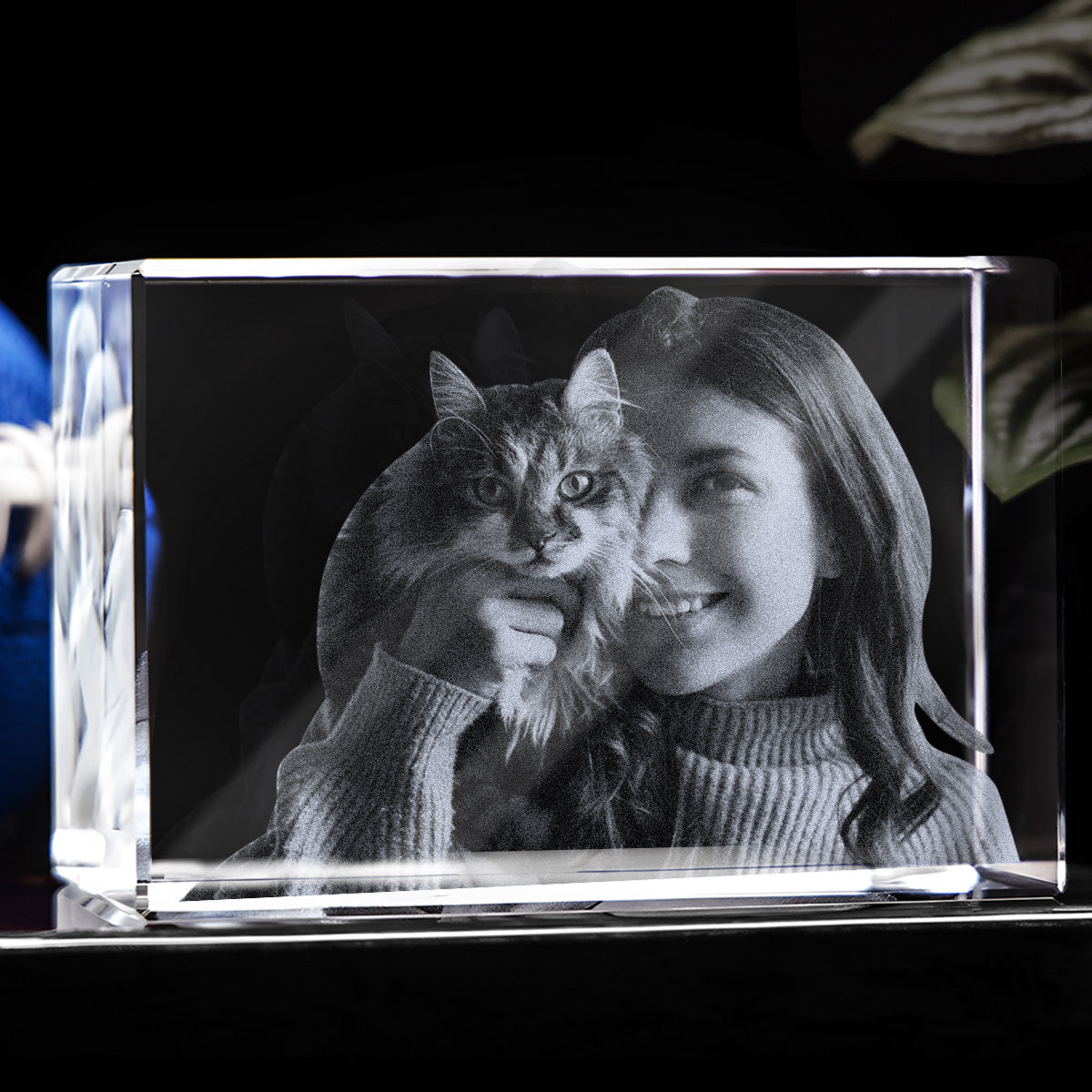 Lampe en cristal 3D cubique gravée au laser avec photo personnalisée - Chat