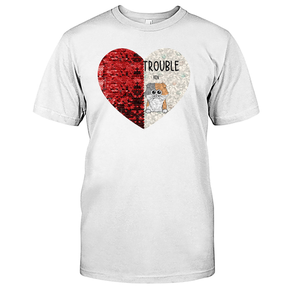 Double Trouble - Cadeau pour les amoureux des chiens - T-shirt à sequins personnalisé