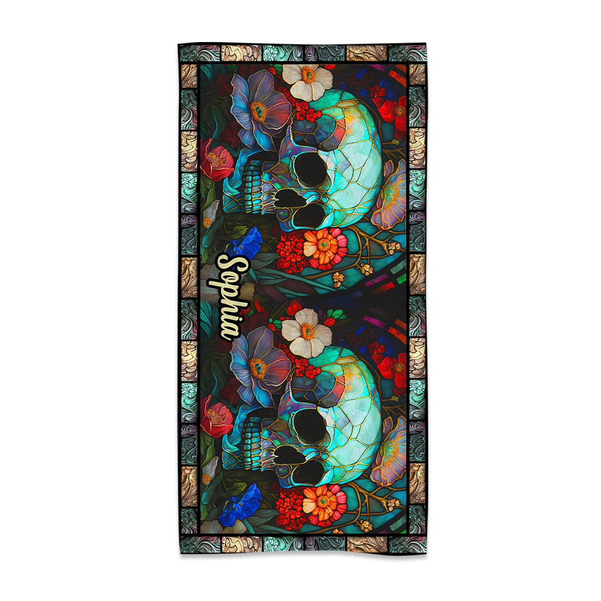 Serviette de plage personnalisée avec motif de crâne floral - Serviette de plage personnalisée avec motif de crâne