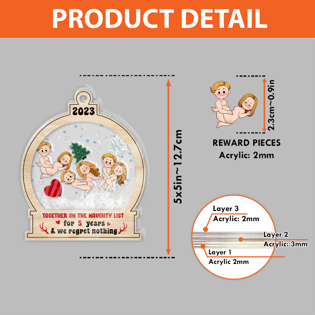 Sur la liste des vilains depuis des années - Cadeau pour petite amie, mari, femme, petit ami - Ornement à secouer personnalisé à 3 couches