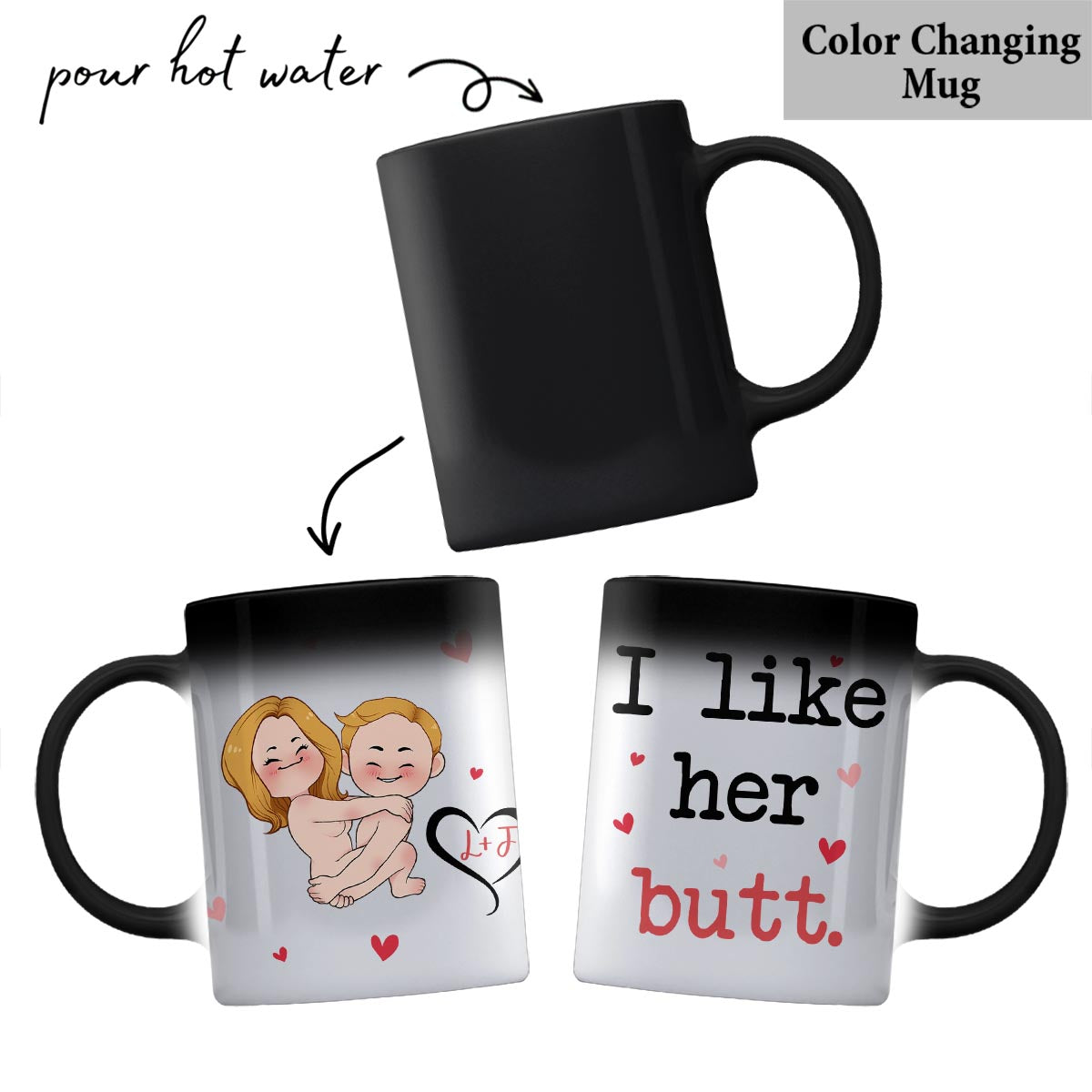 J'aime sa barbe, j'aime ses fesses - Mug personnalisé pour couple