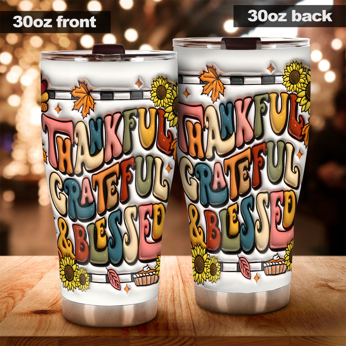 Gobelet de Thanksgiving « Reconnaissant, Grateful, Blessed »