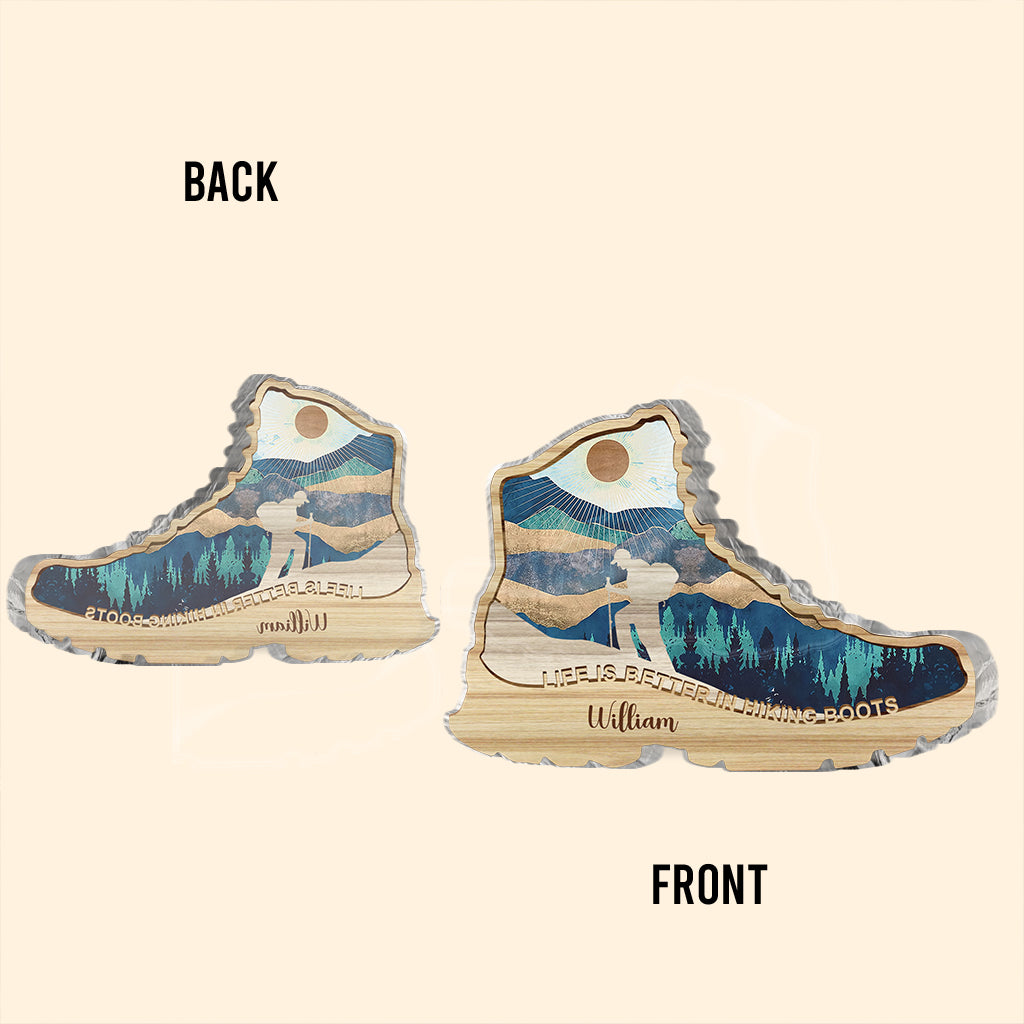 La vie est plus belle en chaussures de randonnée - Plaque acrylique personnalisée de randonnée sur mesure