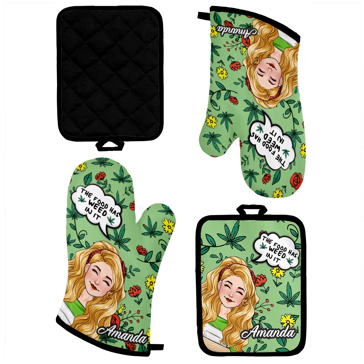 Ensemble de gants de cuisine et maniques personnalisés « Love Baking »