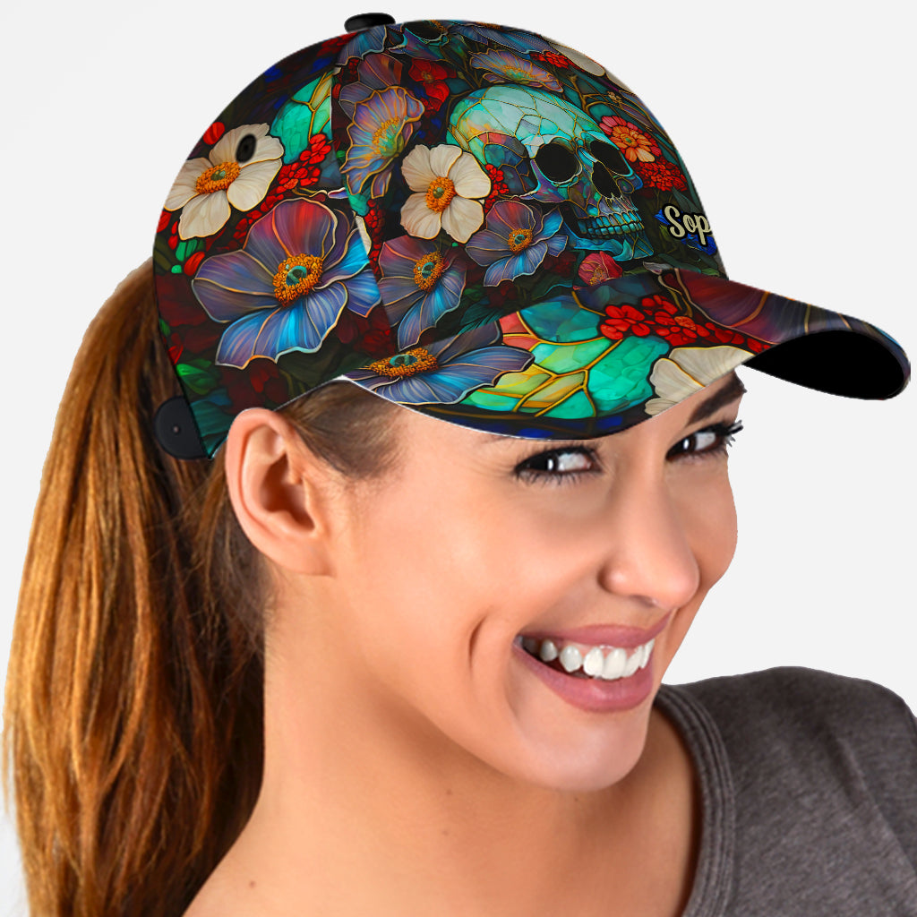 Tête de mort florale - Casquette classique personnalisée à tête de mort