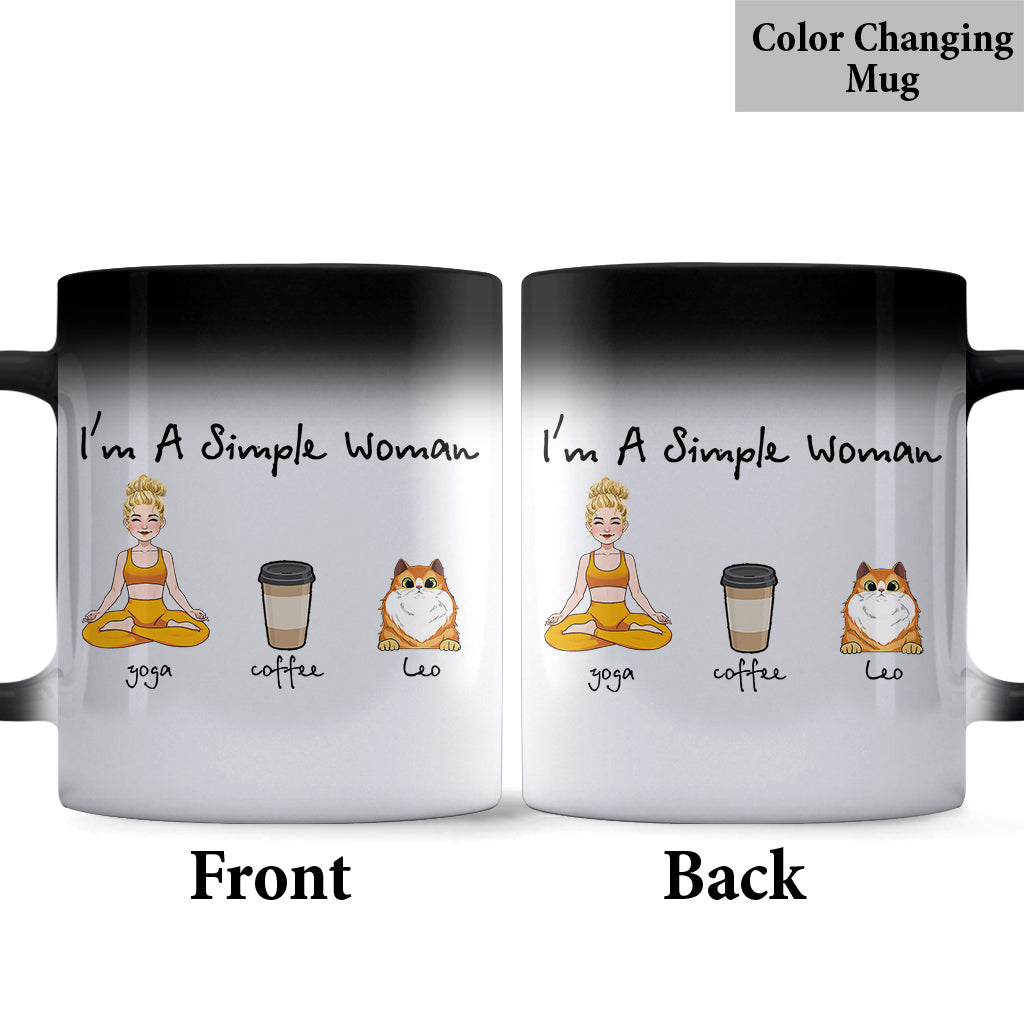 Je suis une femme simple - Mug personnalisé, cadeau de yoga pour les amoureux des chiens et des chats