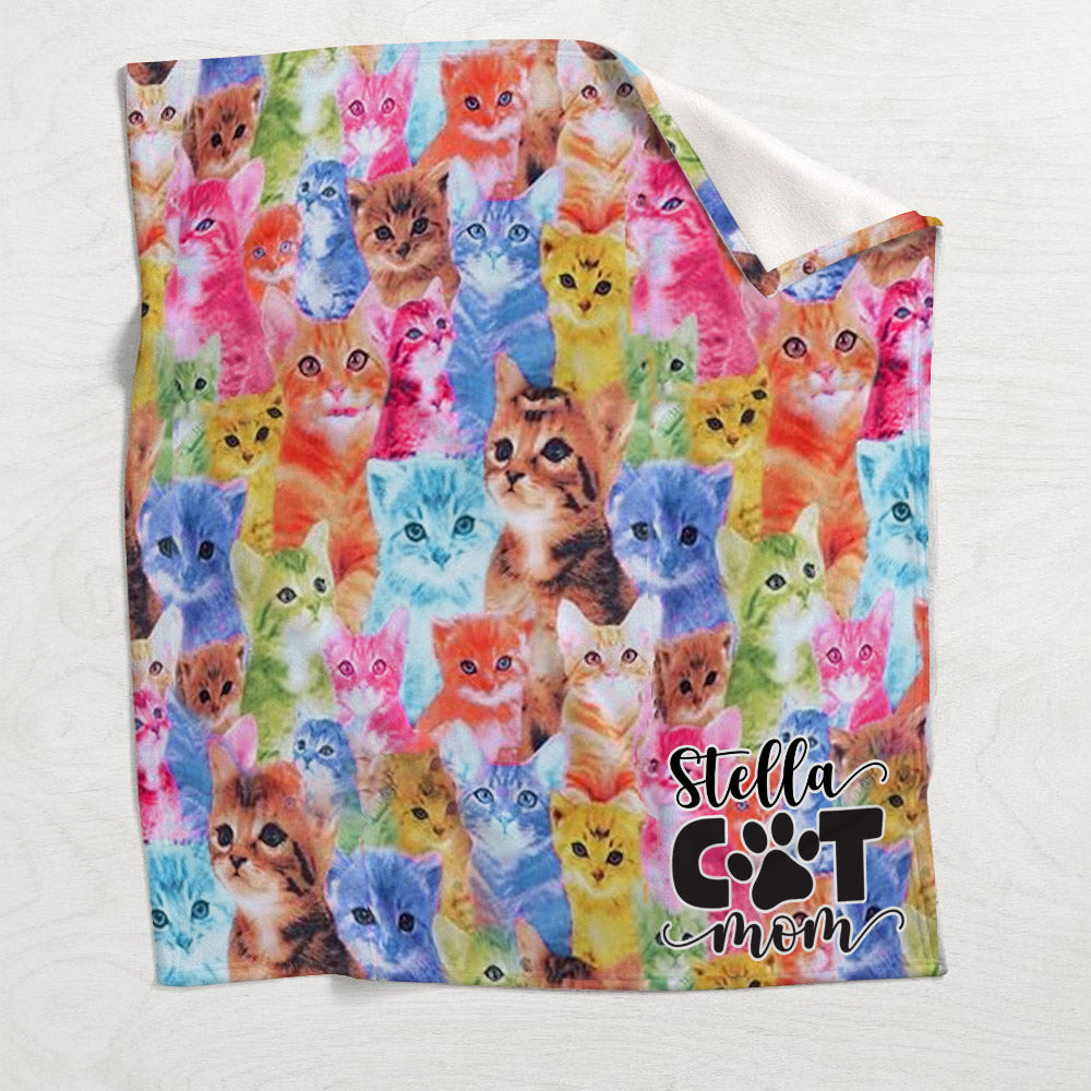 Photo Insert Transferring Into Colorful Style - Personalized Cat Blanket