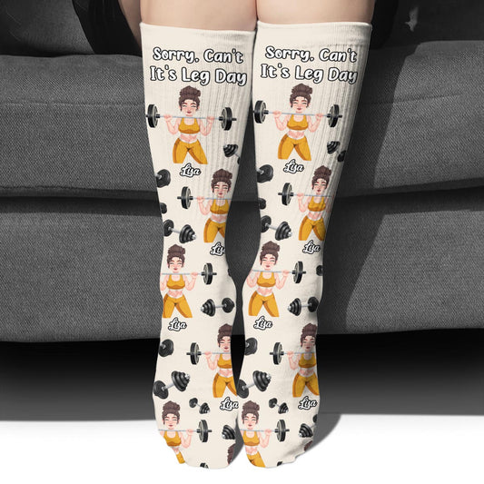 Sorry Can't It's Leg Day - Personalized Fitness Socks