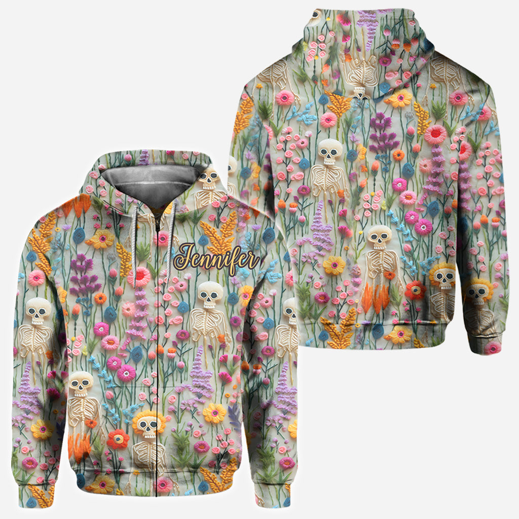 T-shirt à motif floral squelette et crâne personnalisé