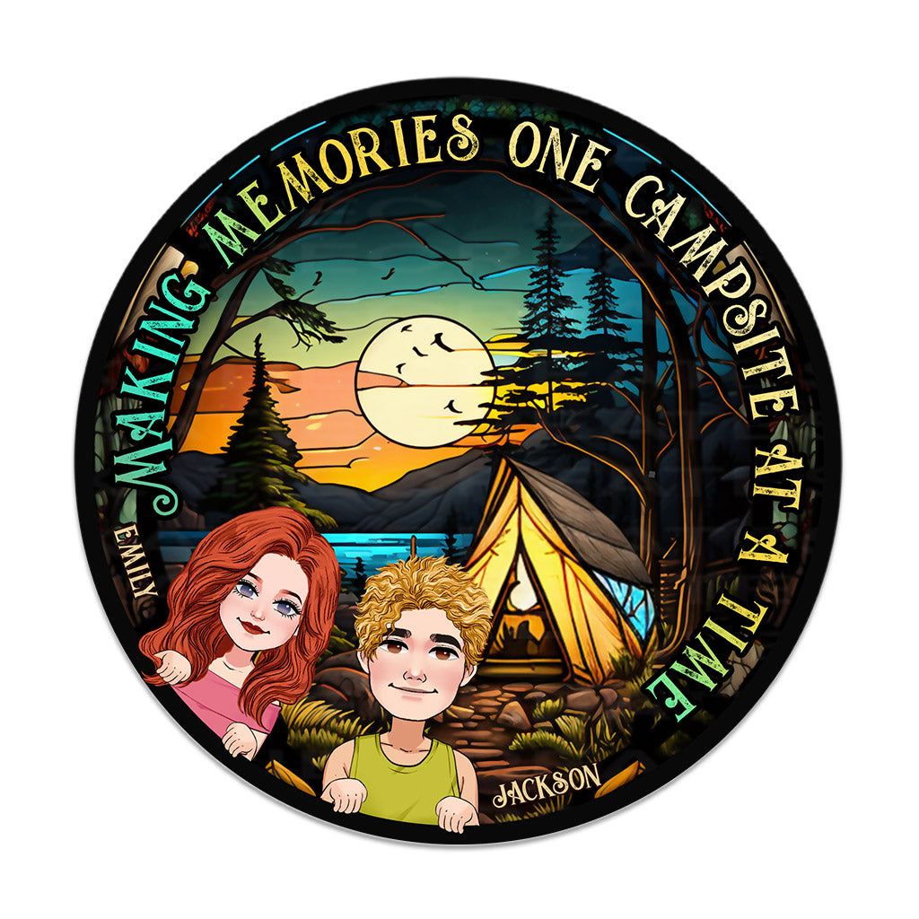 Créer des souvenirs - Panneau rond en bois personnalisé pour le camping