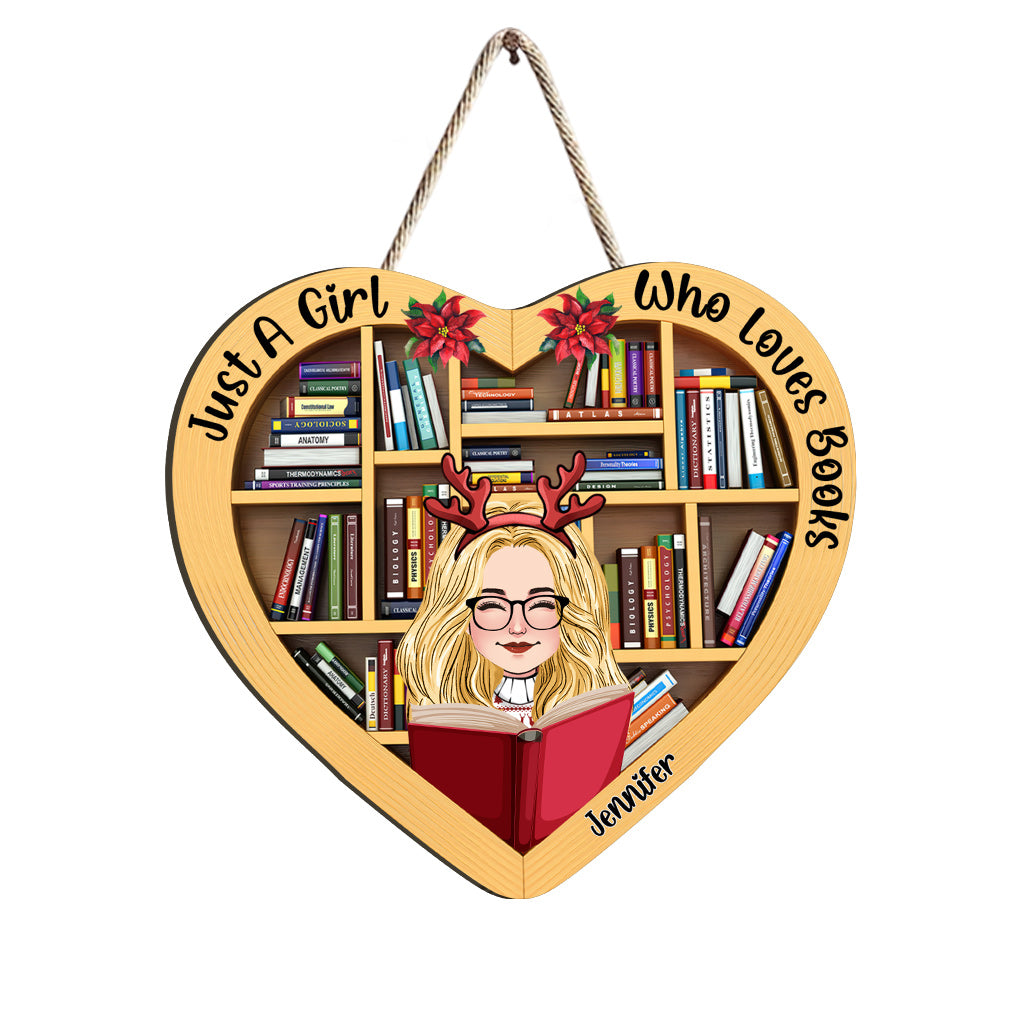 Juste une fille qui aime les livres - Panneau en bois personnalisé en forme de livre