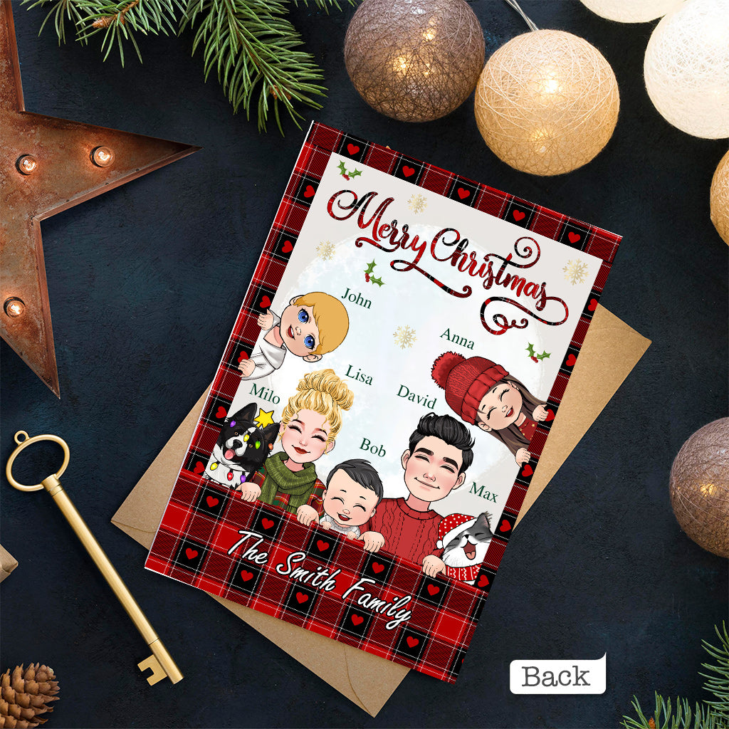 Carte de vœux personnalisée « Bonhomme de neige pour Noël » pour toute la famille