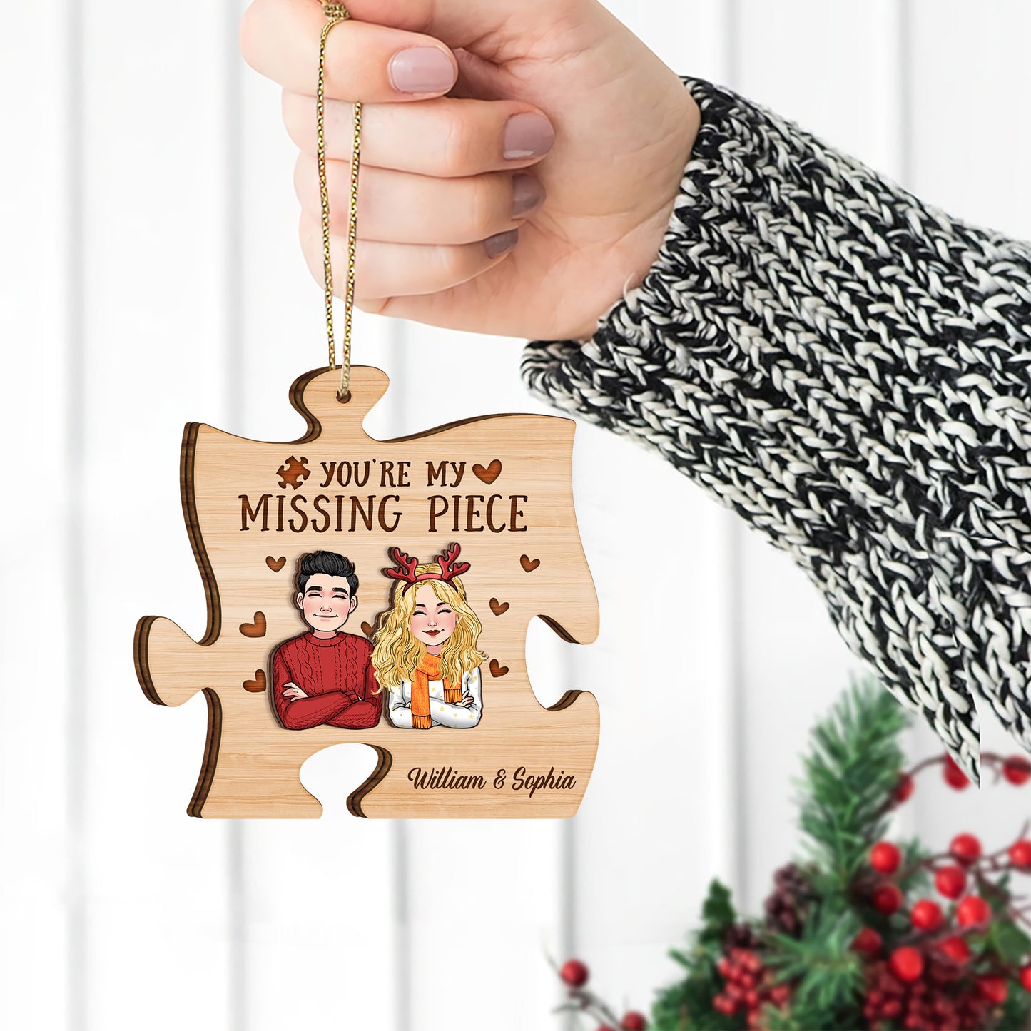 Tu es la pièce manquante de mon puzzle - cadeau pour épouse, époux, petite amie, petit ami - Ornement personnalisé à 2 couches
