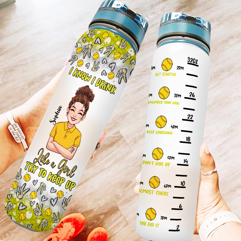 Comme une fille, essaie de suivre le rythme - Gourde personnalisée pour le softball