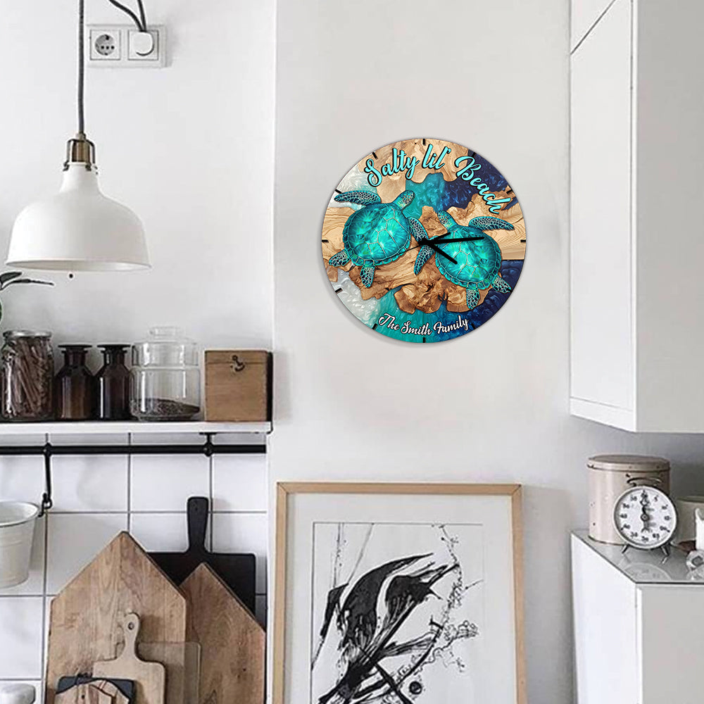 Salty Lil' Beach - Personalized Turtle Wall Clock