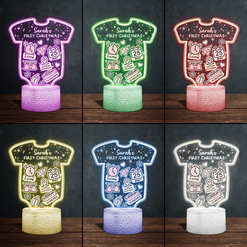 Statistiques de naissance de Babt - Premier Noël - Cadeau pour nouveau-né, fils, fille, petite-fille, petit-fils - Plaque lumineuse personnalisée