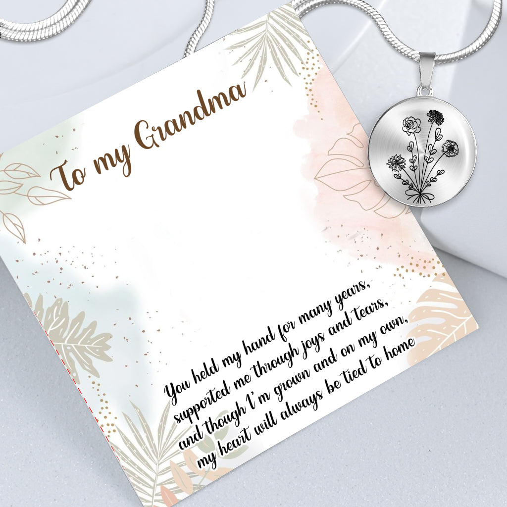 Birthday Flower - Gift for mom, wife,girlfriend, grandma - Personalized Round Pendant Necklace