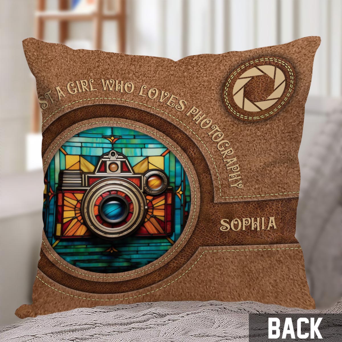 Coussin décoratif personnalisé « Juste une fille qui aime la photographie »
