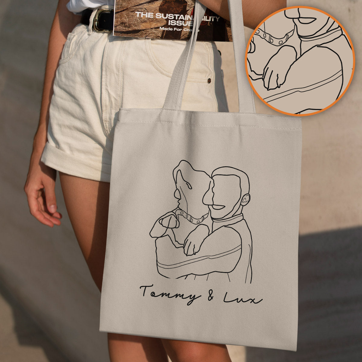 Sac fourre-tout brodé personnalisé avec photo au trait - Sac fourre-tout brodé pour chien