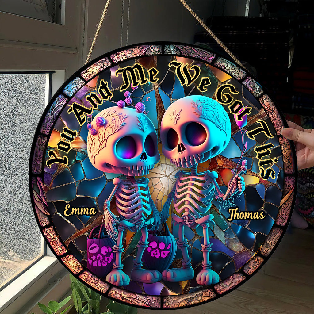 Toi et moi, on gère ça - Panneau rond en bois personnalisé avec crâne