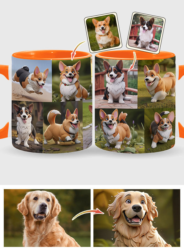 Collage de photos d'animaux de compagnie façon cartoon - Cadeau pour les amoureux des chiens et des chats - Mug personnalisé