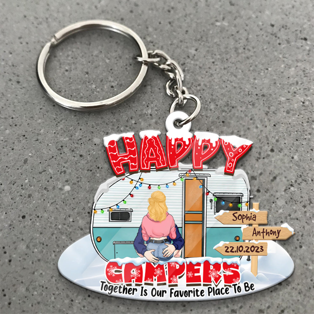 Happy Campers - Cadeau de camping pour mari, femme, petit ami, petite amie - Porte-clés personnalisé