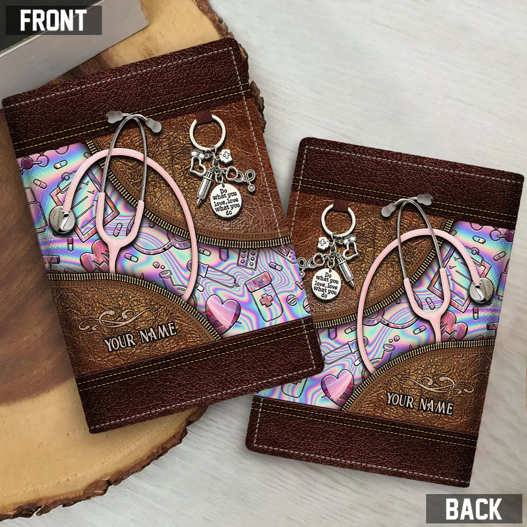 Stéthoscope rose - Porte-passeport personnalisé pour infirmière