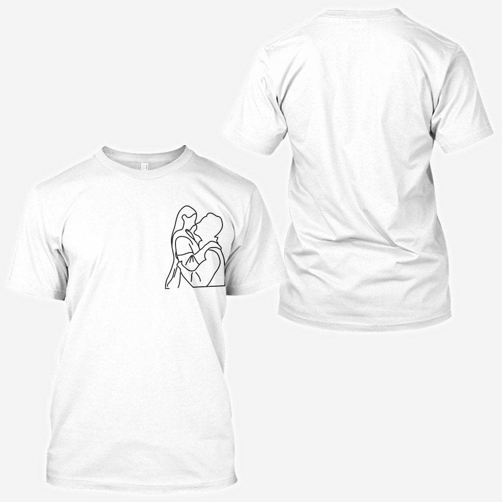 Portraits dessinés au trait personnalisés - T-shirt personnalisé mari et femme imprimé sur toute la surface