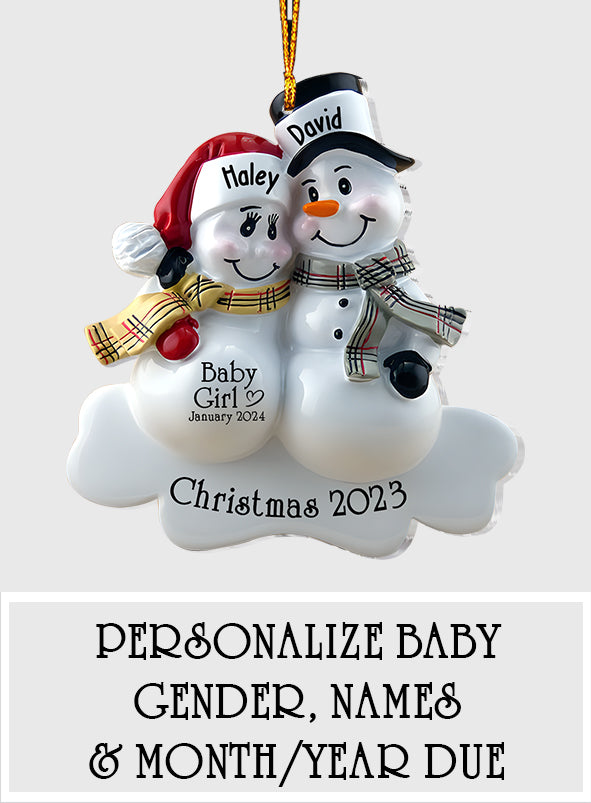 Snowman Couple Expecting Parents - Personalized Pregnancy Ornament